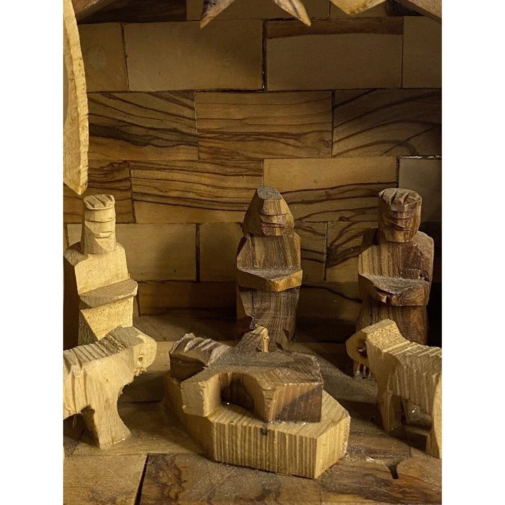 Wood Nativity Set Manger Hand Carved Olive Wood GROWN HILLS OF BETHLEHEM Holiday